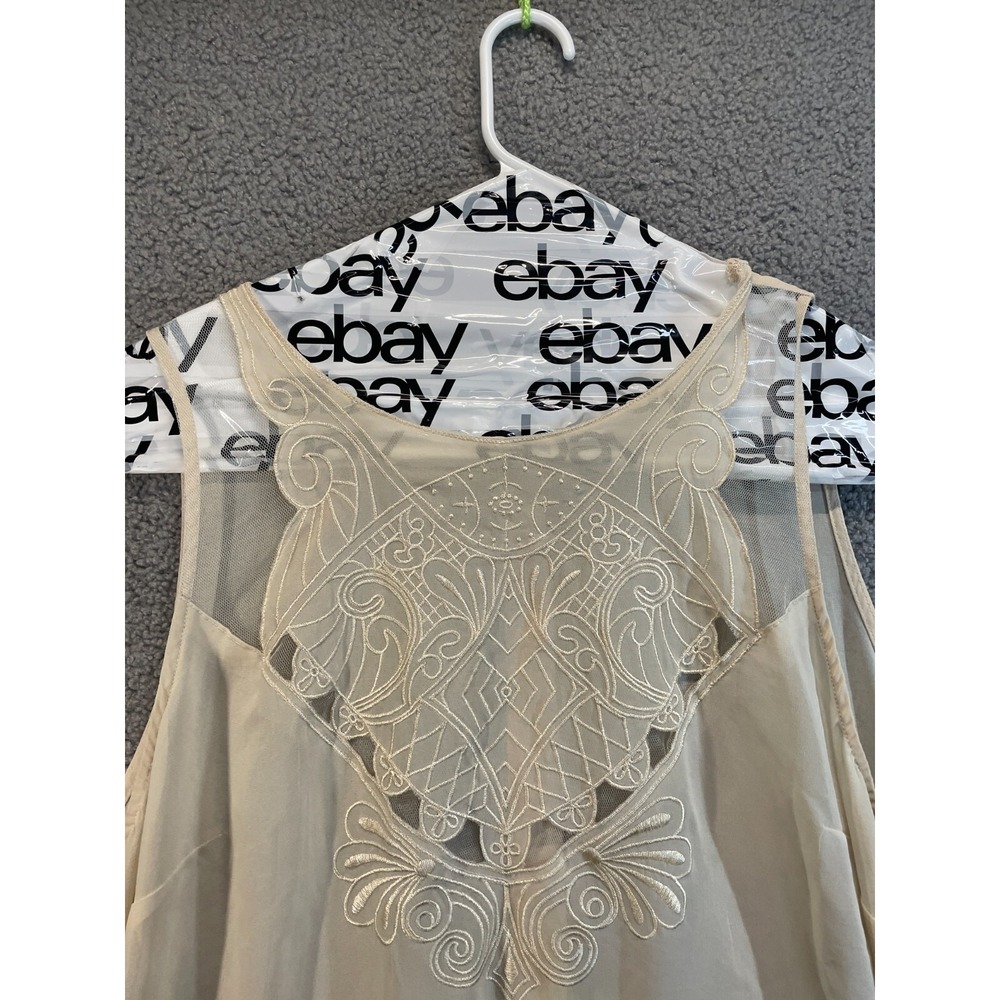 Adiva Cream Sleeveless‎ Blouse Sheer with Embrodiery Front, Button Up Back 3X